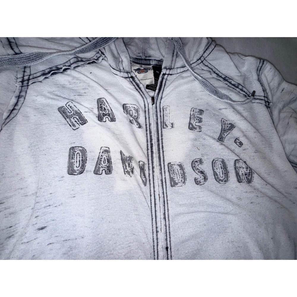Harley Davidson Hoodie Womens XL Gray Fair Burnout Graphic Zip Up Eagle Logo - Picture 3 of 15